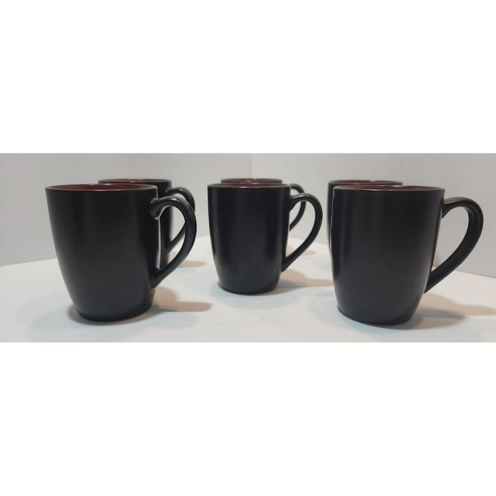 Target Home Worldview 6 Stoneware Matte Black Glaze Coffee Cups w/Red Interior